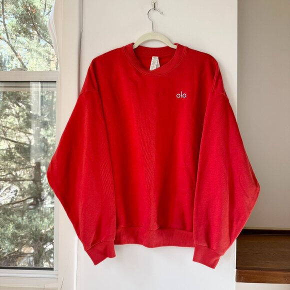 Alo Accolade Crew Neck Pullover Sweatshirt Red Hot Summer Medium - Picture 7 of 9